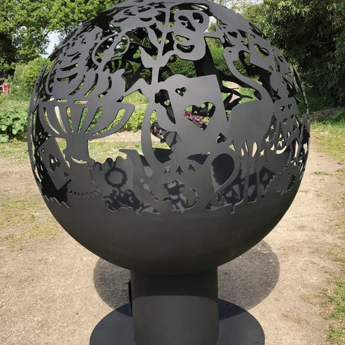 Alice in Wonderland Spherical Fire Pit - build-in ash pan, weather and heat resistant paint, base with fixing holes for stability